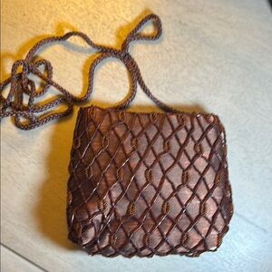 La Regale Brown Beaded Crossbody Bag